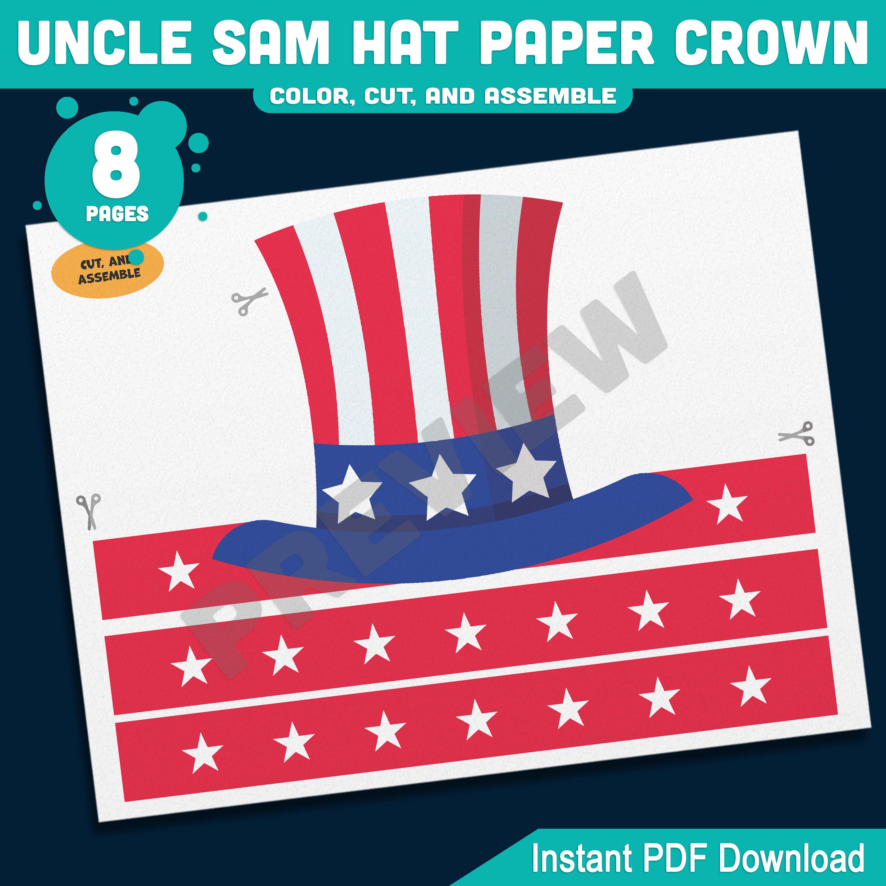 Uncle Sam Hat Paper Crown, Patriotic Headband for Kids, 4th of July ...