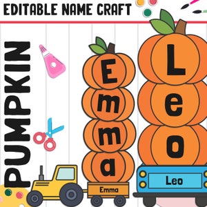 Actividad artesanal con nombre de calabaza de otoño: tablón de anuncios de Halloween, 36 páginas, 2 tamaños + 6 colores, en blanco y editable, versiones en color y en blanco y negro