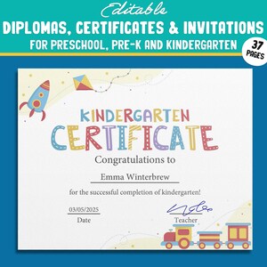 Kindergarten, Vorschule, Pre K Zertifikate, Diplome, Jahresende & Einladungen, 37 anpassbare PDF-Seiten, Sofort Download