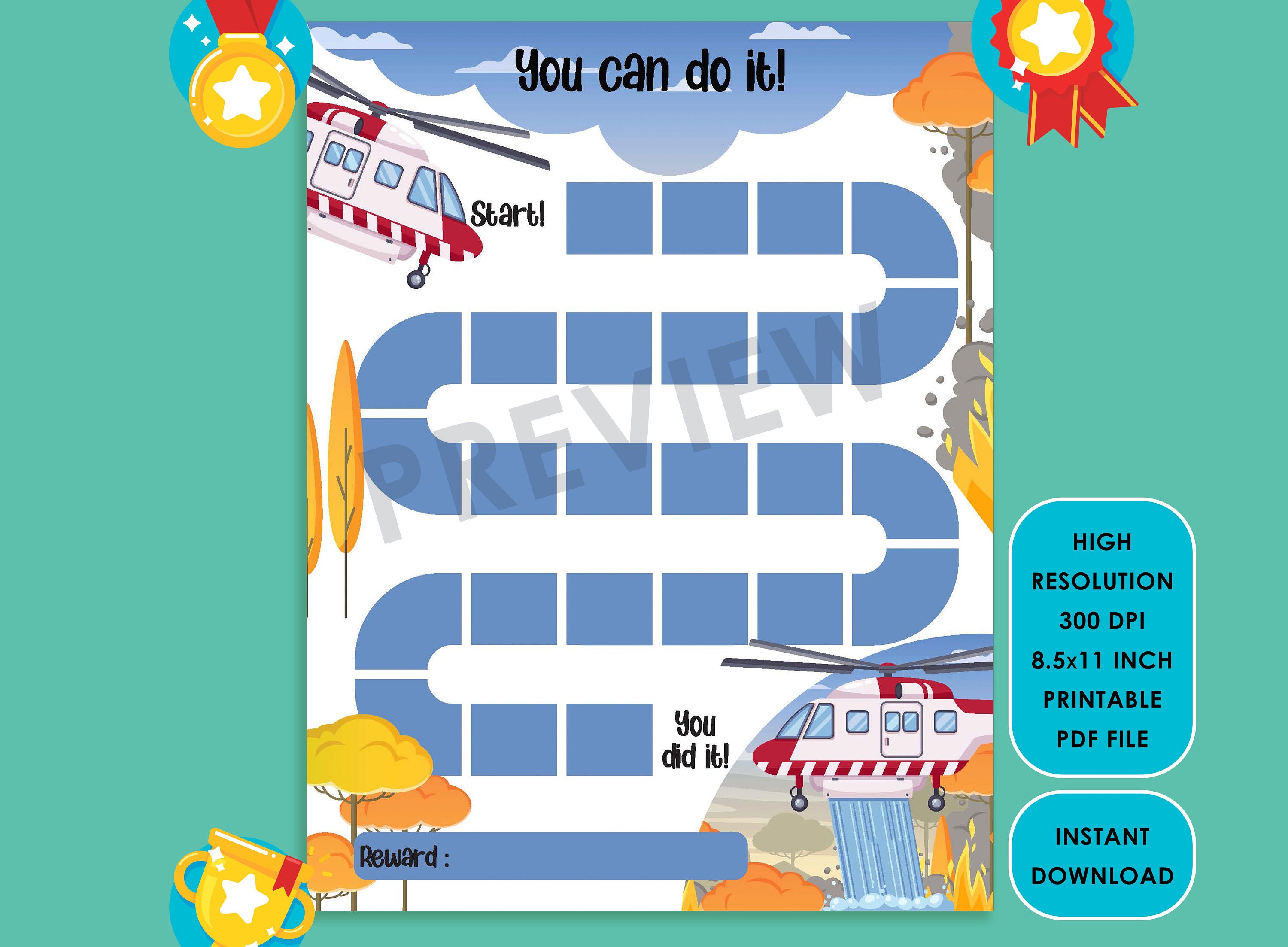 Reward For Rescue Printable Firefighter & Rescue Helicopter Reward Chart for Kids: Guide ...