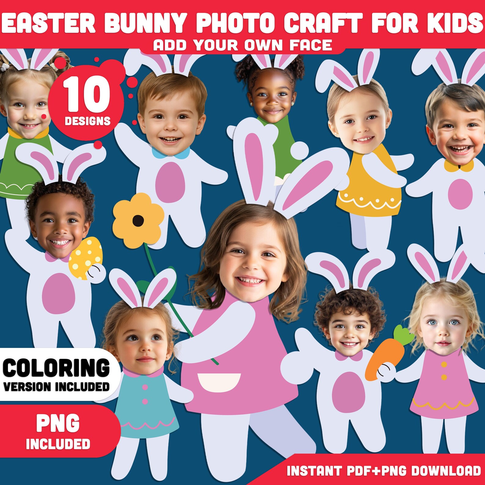 Easter Bunny Photo Craft for Kids, Blank Rabbit Face Templates, Fun ...