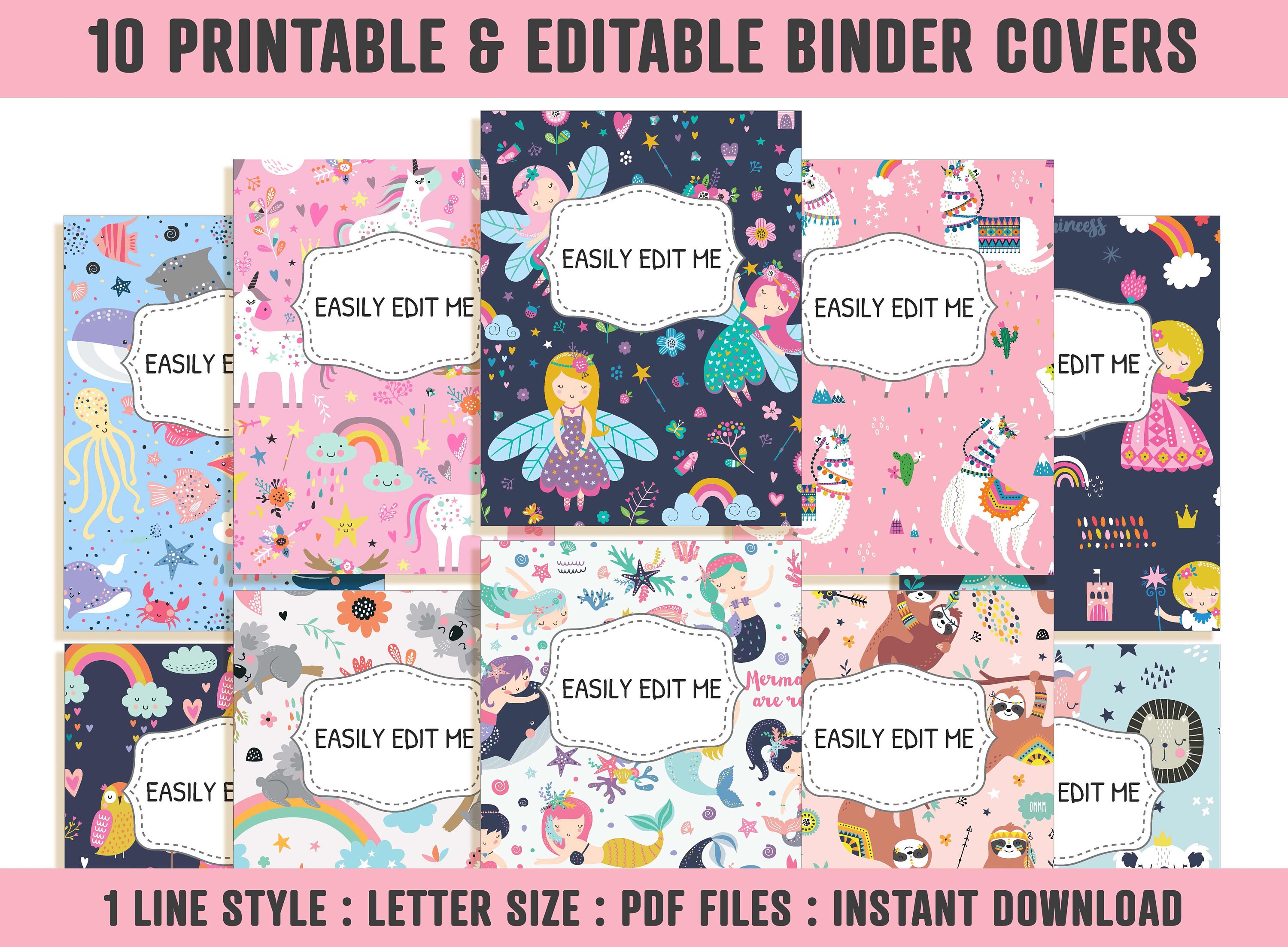 Binder Cover for Girls 10 Editable Coversspines - Etsy