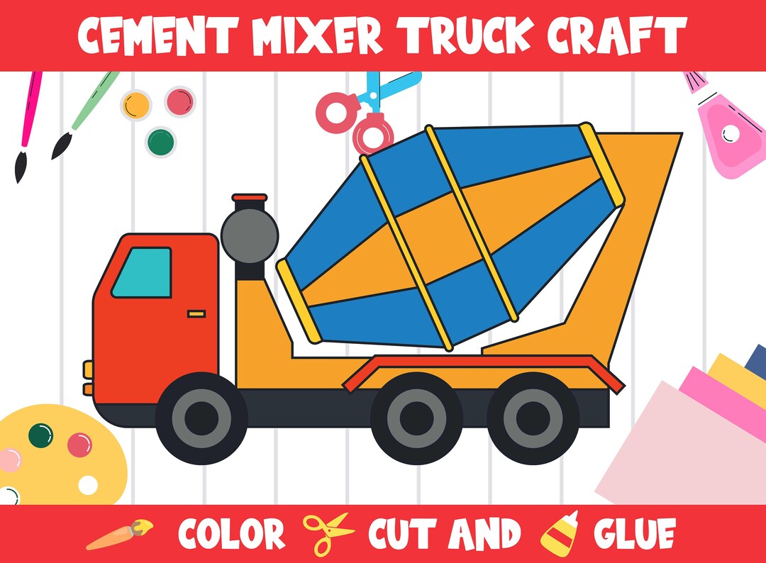 Cement Mixer Truck Craft Activity - Color, Cut, and Glue for Prek to ...