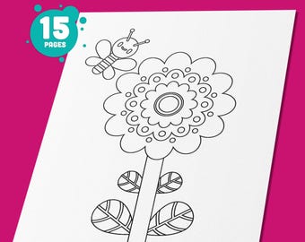 Blooming Beauty: Kids Flowers Coloring Pages for Spring and Summer Garden, 15 Pages, High-Resolution PDF Book, Instant Download
