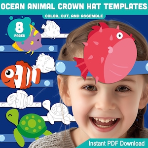 Ocean Animal Crown Hat Templates – Printable Sea Life Headbands, 8 Pages with Coloring Option, PDF for Preschool and Elementary Kids