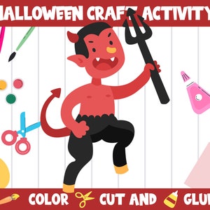 Halloween Character Craft Activity - Devil - Color, Cut, and Glue for PreK to 2nd Grade, PDF File, Instant Download