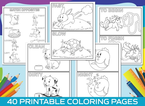 opposite coloring pages 40 printable animal opposite coloring etsy