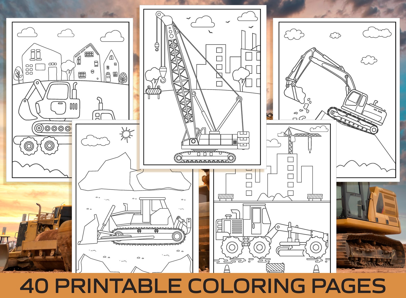 Construction Coloring Pages 40 Printable Construction - Etsy