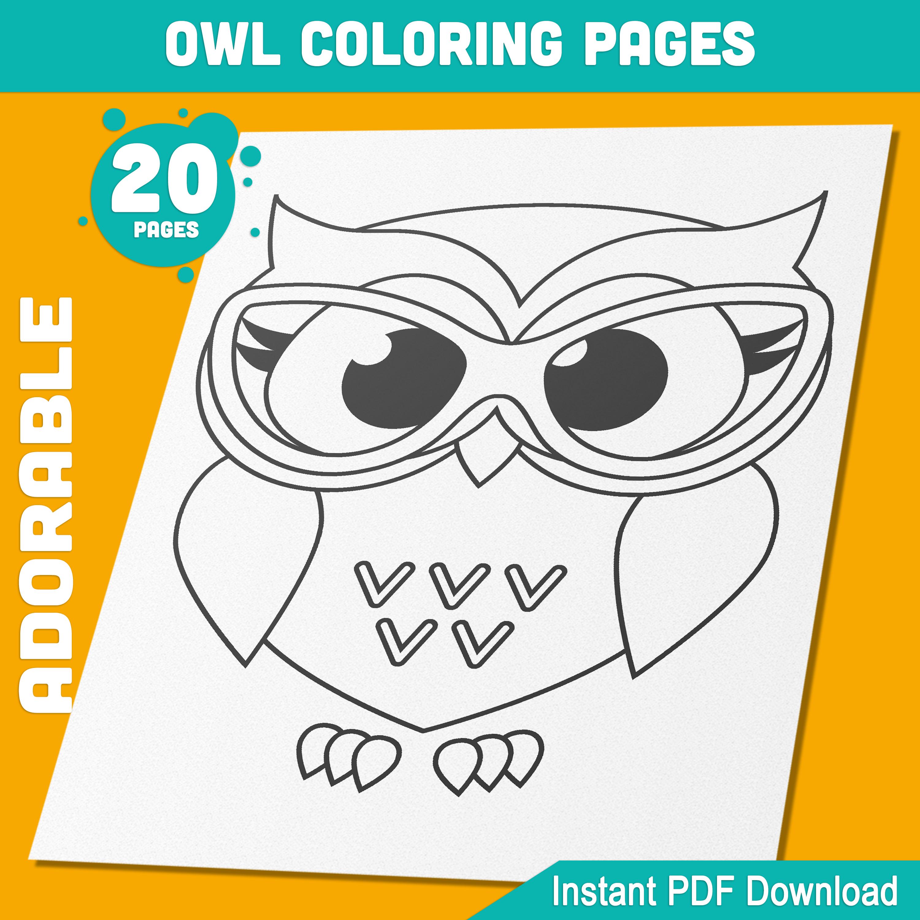 20 Adorable Owl with Glasses Coloring Pages for Preschool, Kindergarten Kids, High-Resolution PDF, P