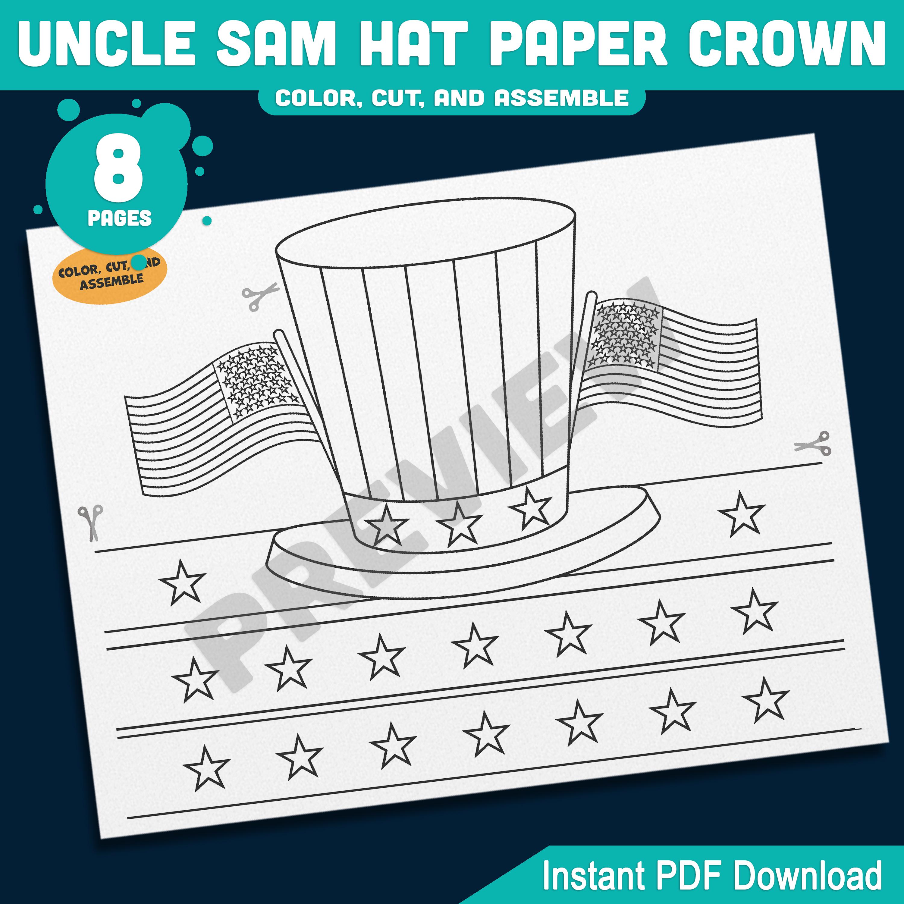 Uncle Sam Hat Paper Crown, Patriotic Headband for Kids, 4th of July ...