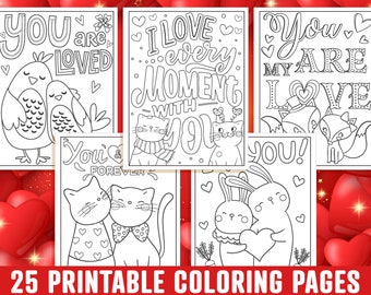 Valentine's Day Coloring Pages, 25 Printable Valentine Coloring Pages for Kids, Boys, Girls, Teens, Adults, Valentine Party Activity.