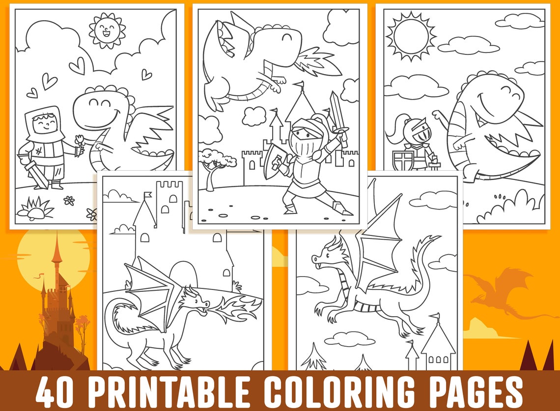 Dragon Coloring Pages 40 Printable Dragon Coloring Pages for - Etsy