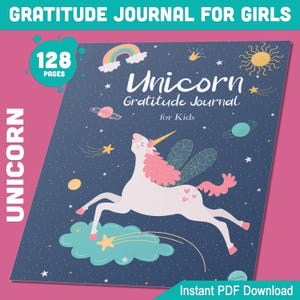 Diario de gratitud de unicornio para niños y niñas: 128 páginas únicas con indicaciones mágicas, PDF imprimible en tamaños A4, A5, tamaño comercial de EE. UU. y tamaño carta de EE. UU.
