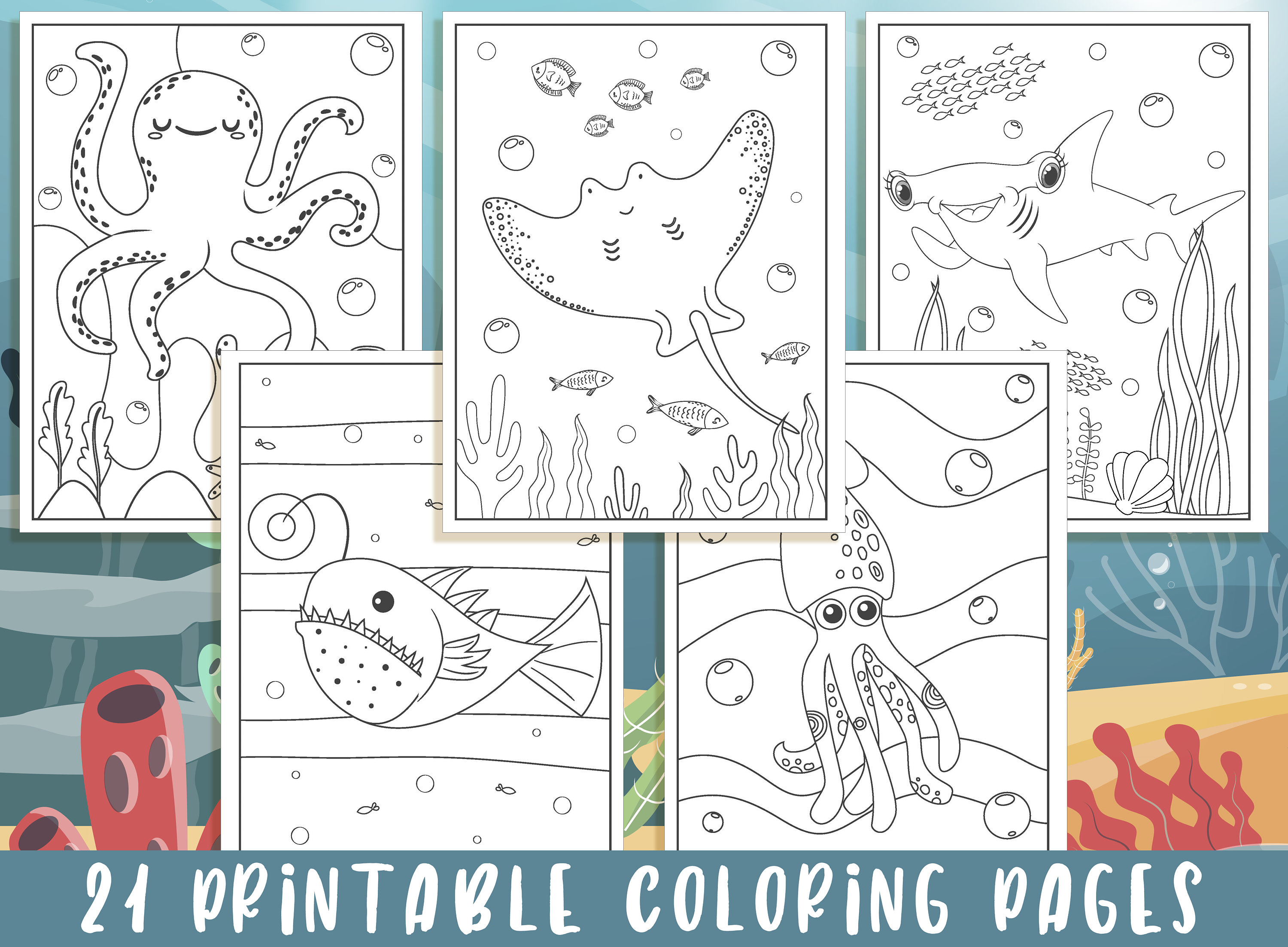 Under the Sea Coloring Pages 21 Printable Under the Sea - Etsy