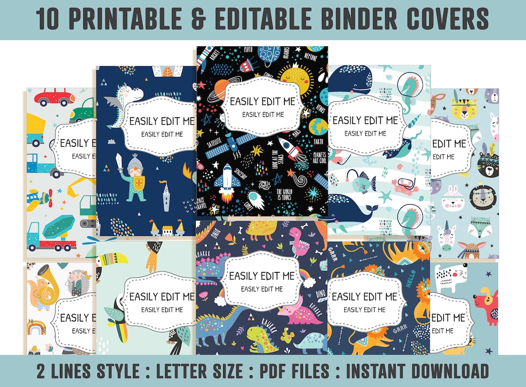 Binder Cover for Boys 10 Printable/editable Coversspines - Etsy
