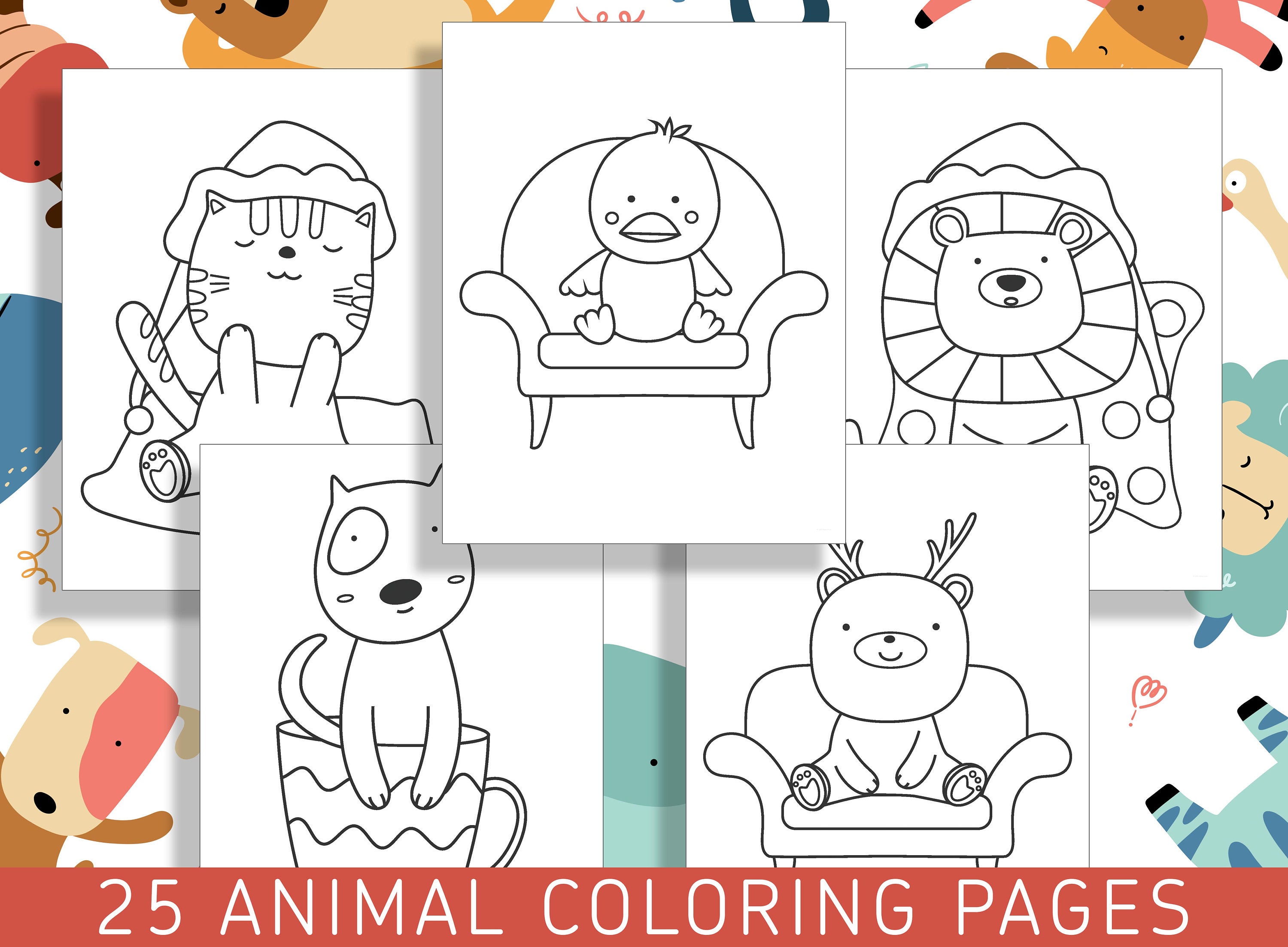 Fun Animal Coloring Pages for Preschool and Kindergarten: 25 - Etsy