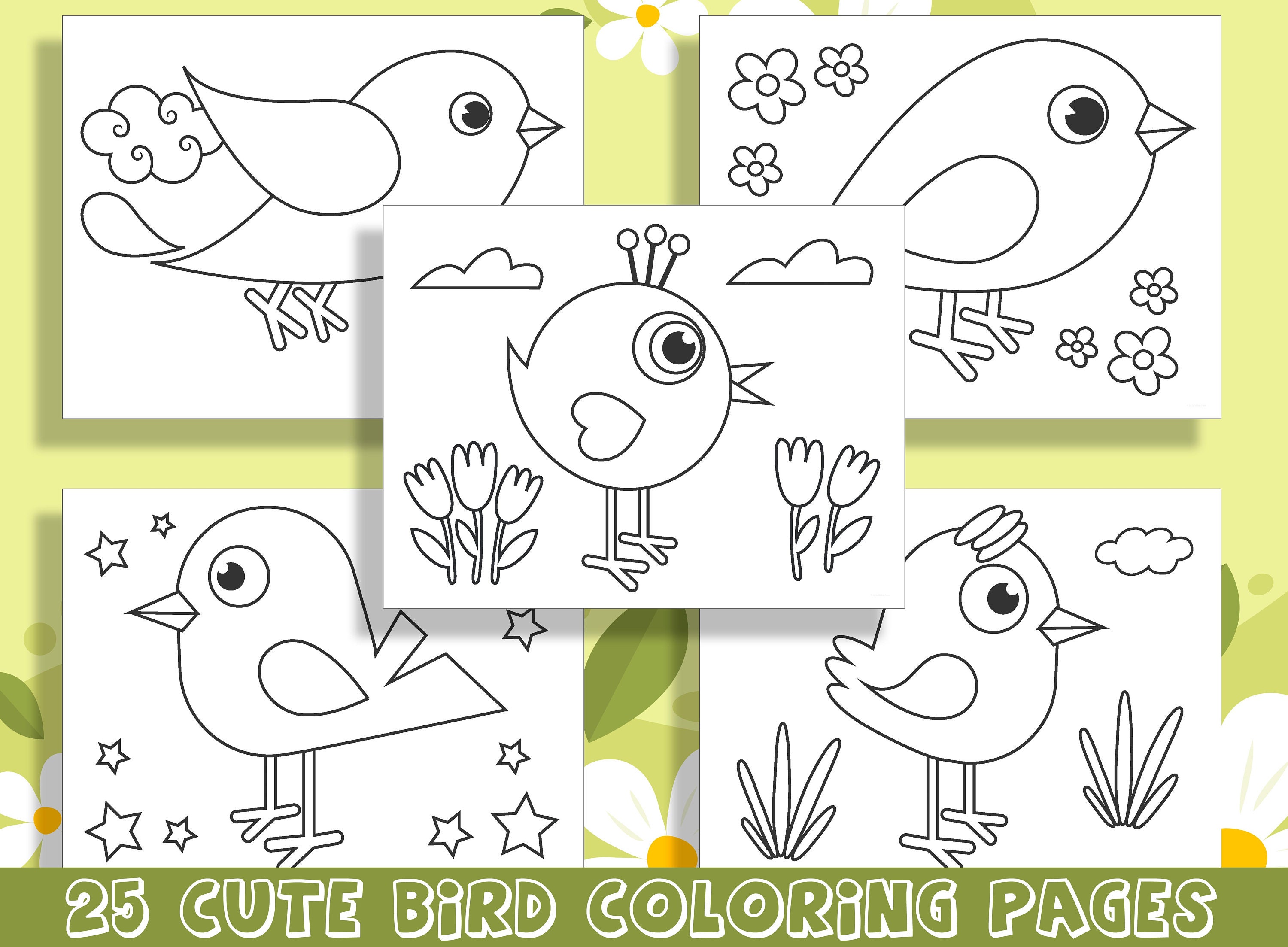 Cute Birds Coloring Page for Kids Graphic by MyCreativeLife