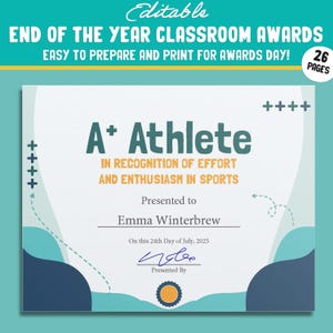 Editable Annual Awards, End of the Year Activities, End of School Year Awards, Student Recognition, PDF File, Instant Download