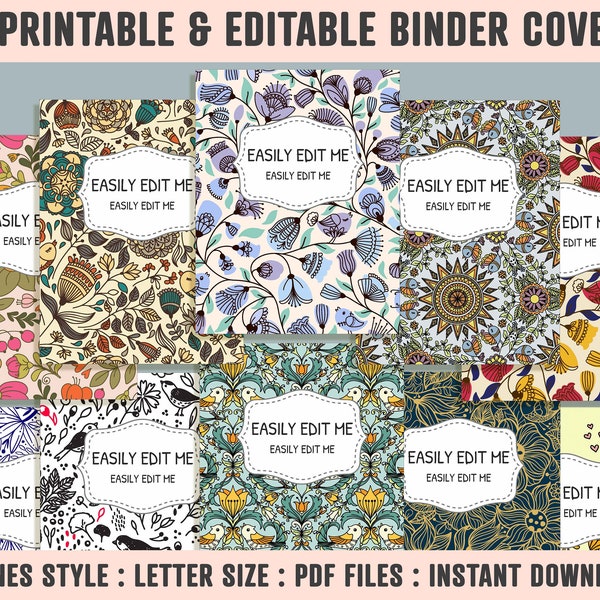 Flower and Birds Binder Cover, 10 Printable & Editable Binder Covers + Spines, Binder Inserts, Teacher/School Planner Cover Template