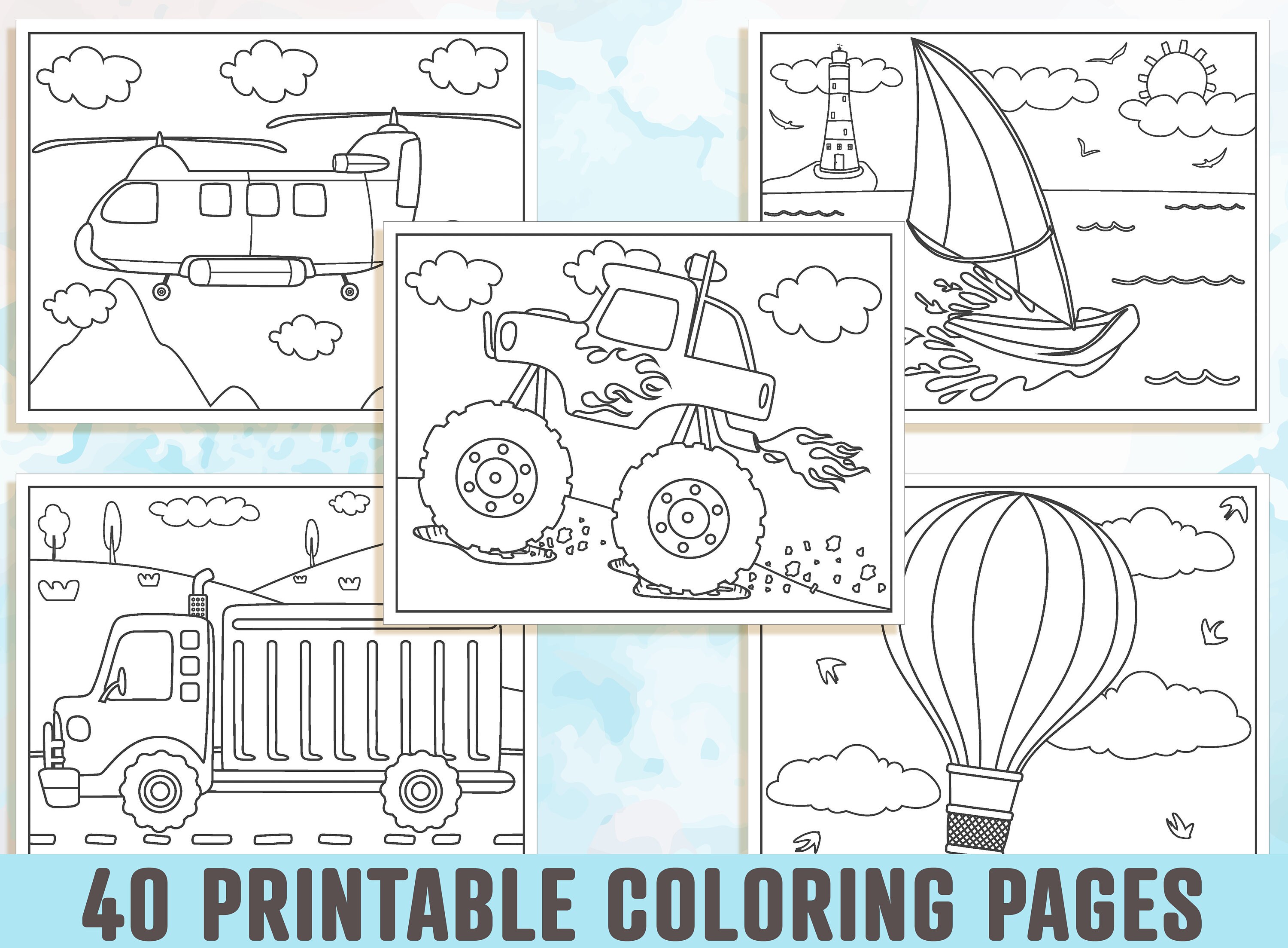 vehicle coloring pages 40 printable vehicle coloring pages etsy