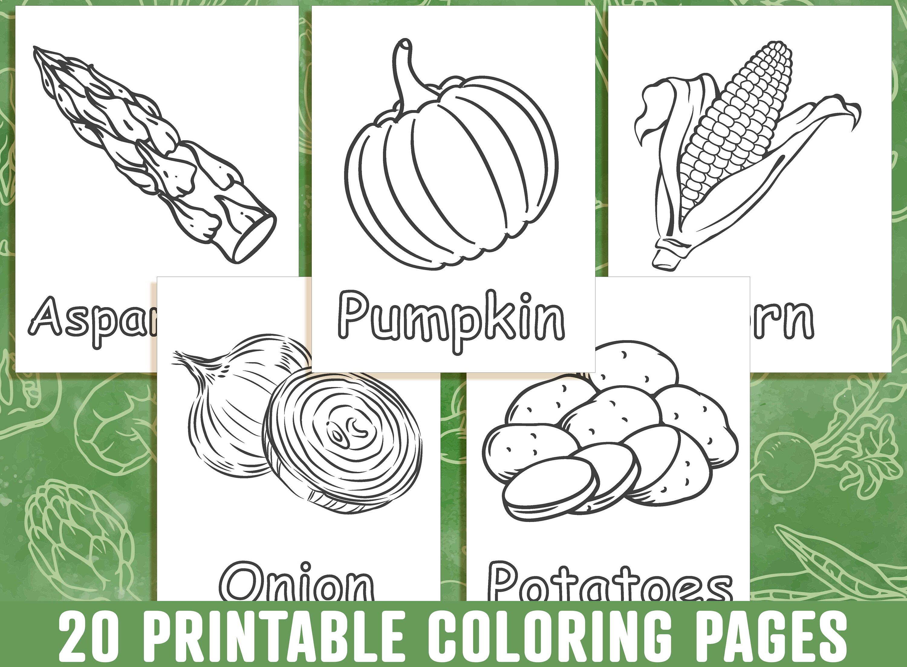 vegetable coloring pages vegetable coloring book for kids etsy