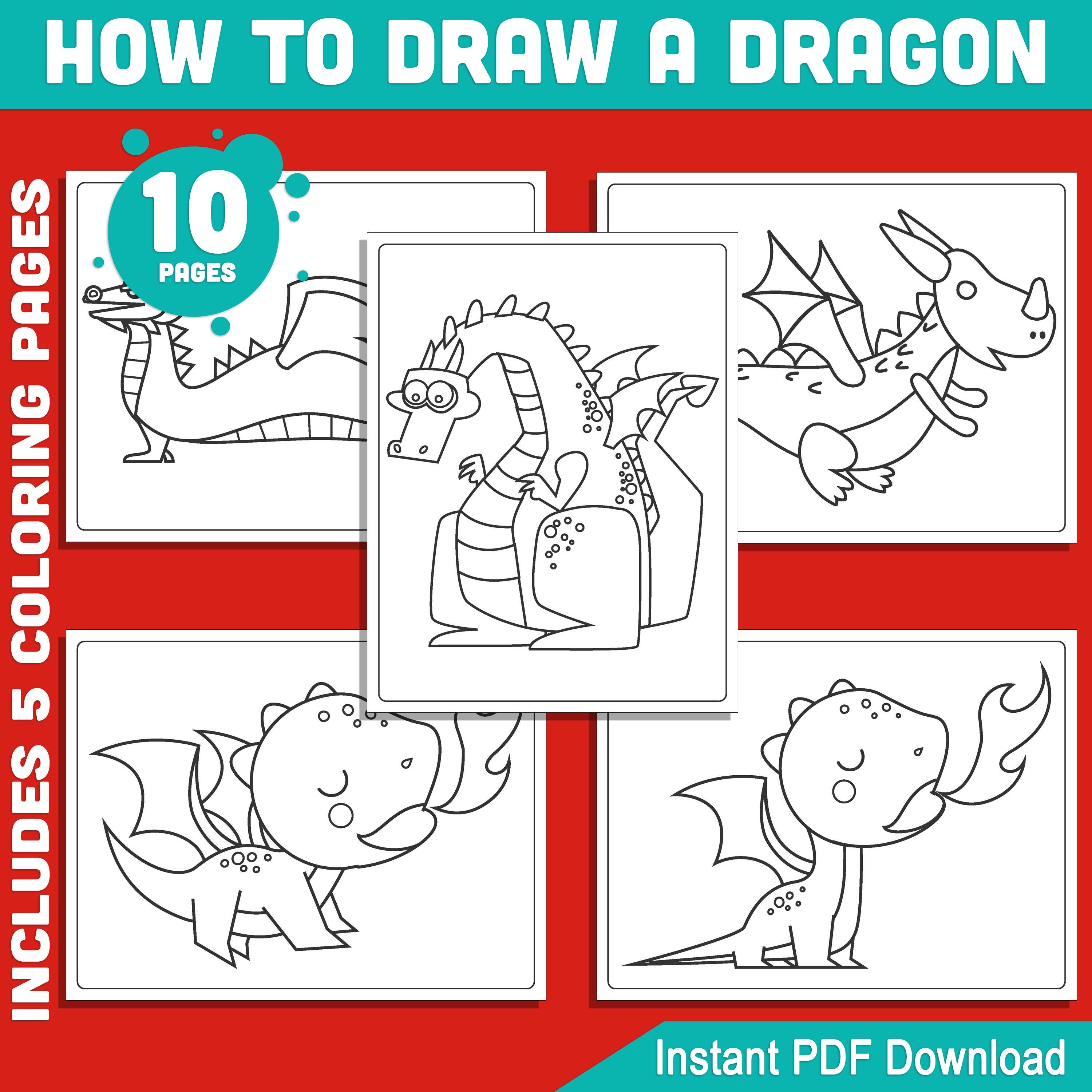 Wie zeichnet man einen Drachen für Kinder: 5 einfache Schritte mit lustigen  Malseiten, perfekt für kreatives Lernen und Spaß, Instant PDF Download -  Etsy Österreich, image size:3000x3000