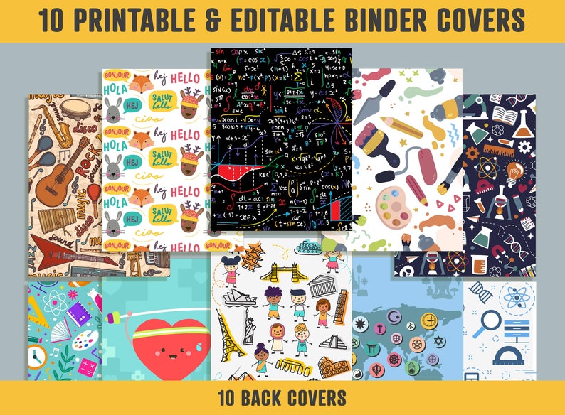 Subject Binder Covers, 10 Printable &amp; Editable Binder Coversspines ...