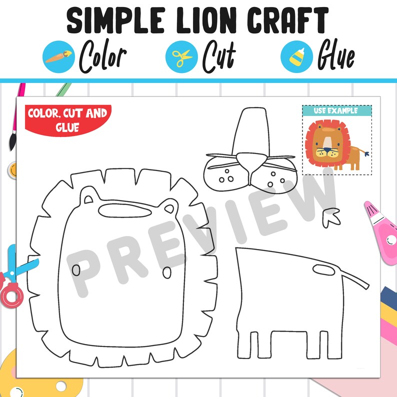Simple Lion Craft for Kids : Color, Cut, and Glue, a Fun Activity for ...