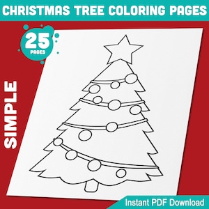 25 eenvoudige kerstboomkleurplaten voor kinderen, leuke en gemakkelijk af te drukken pdf voor creatieve vakantieactiviteiten, perfect voor kleuterschool, kleuterschool