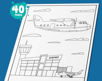 Airplane Coloring Pages: 40 Fun Designs – Perfect for Kids, Airplane Birthday Party Activity, Coloring Activity Book, Instant Download