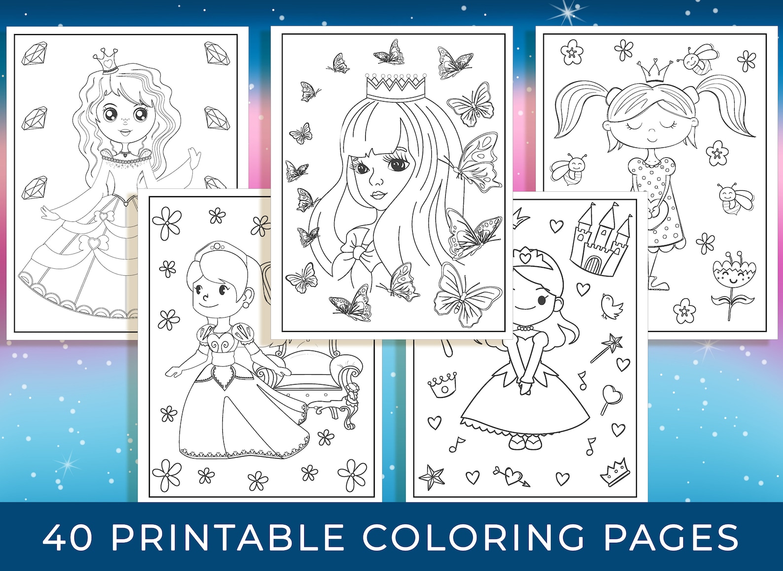 Princess Coloring Pages 40 Printable Princess Coloring Pages - Etsy