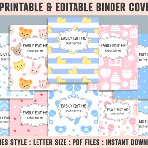 Baby Shower Binder Cover, 10 Printable/Editable Binder Covers+Spines, Baby Girl and Boy Planner Template, Teacher/School Binder Label/Insert