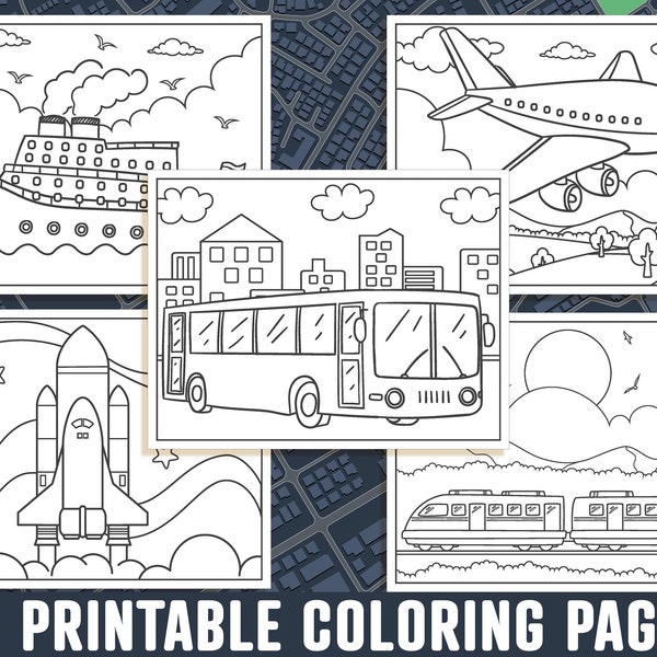 Transportation Coloring Pages, 40 Printable Transportation Coloring Pages for Kids, Boys & Girls, Vehicle Coloring Book, Party Activity, PDF