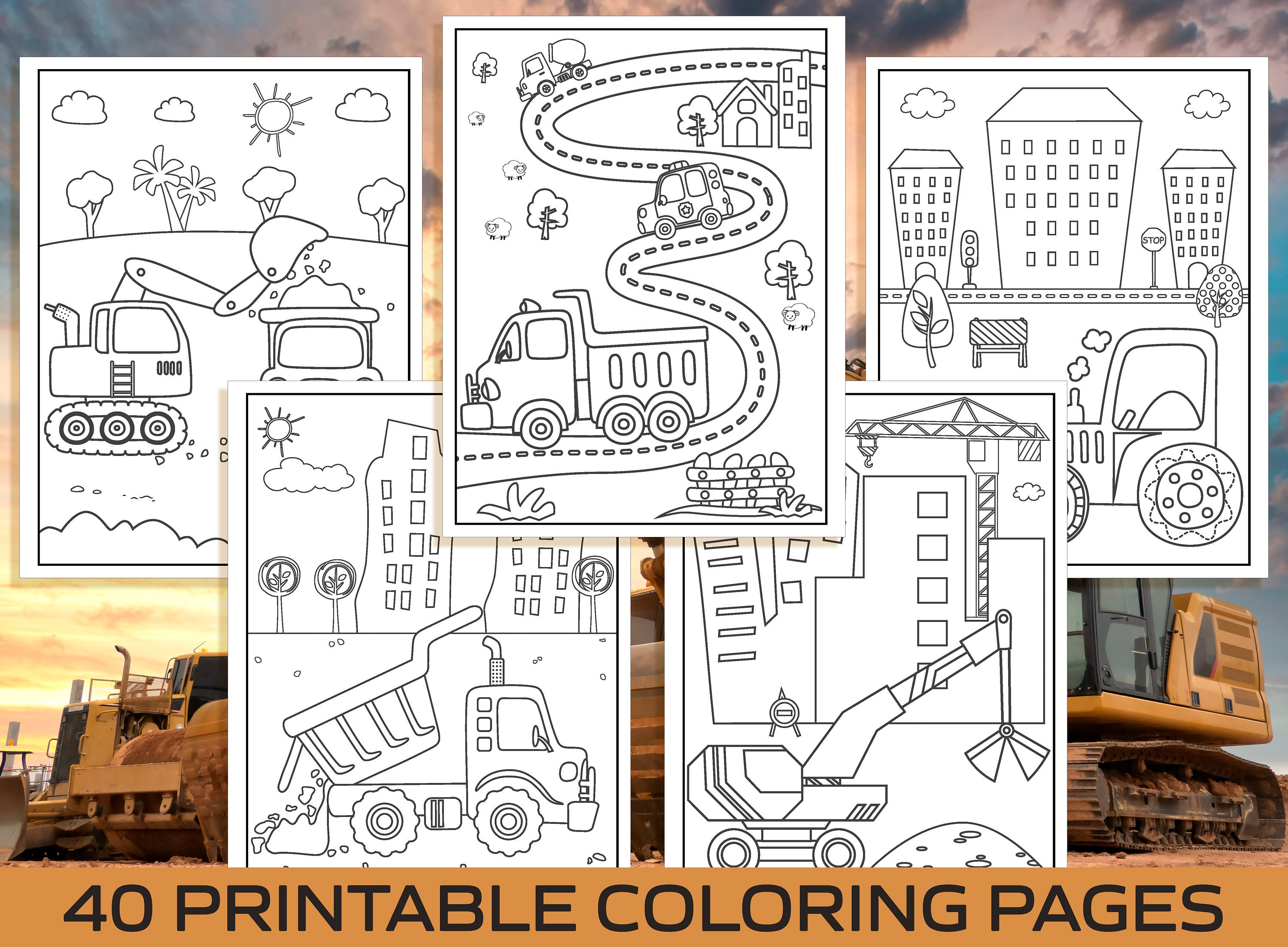 Construction Coloring Pages 40 Printable Construction - Etsy Australia