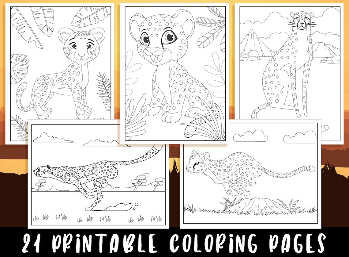 Cheetah Coloring Pages 21 Printable Cheetah Coloring Pages - Etsy