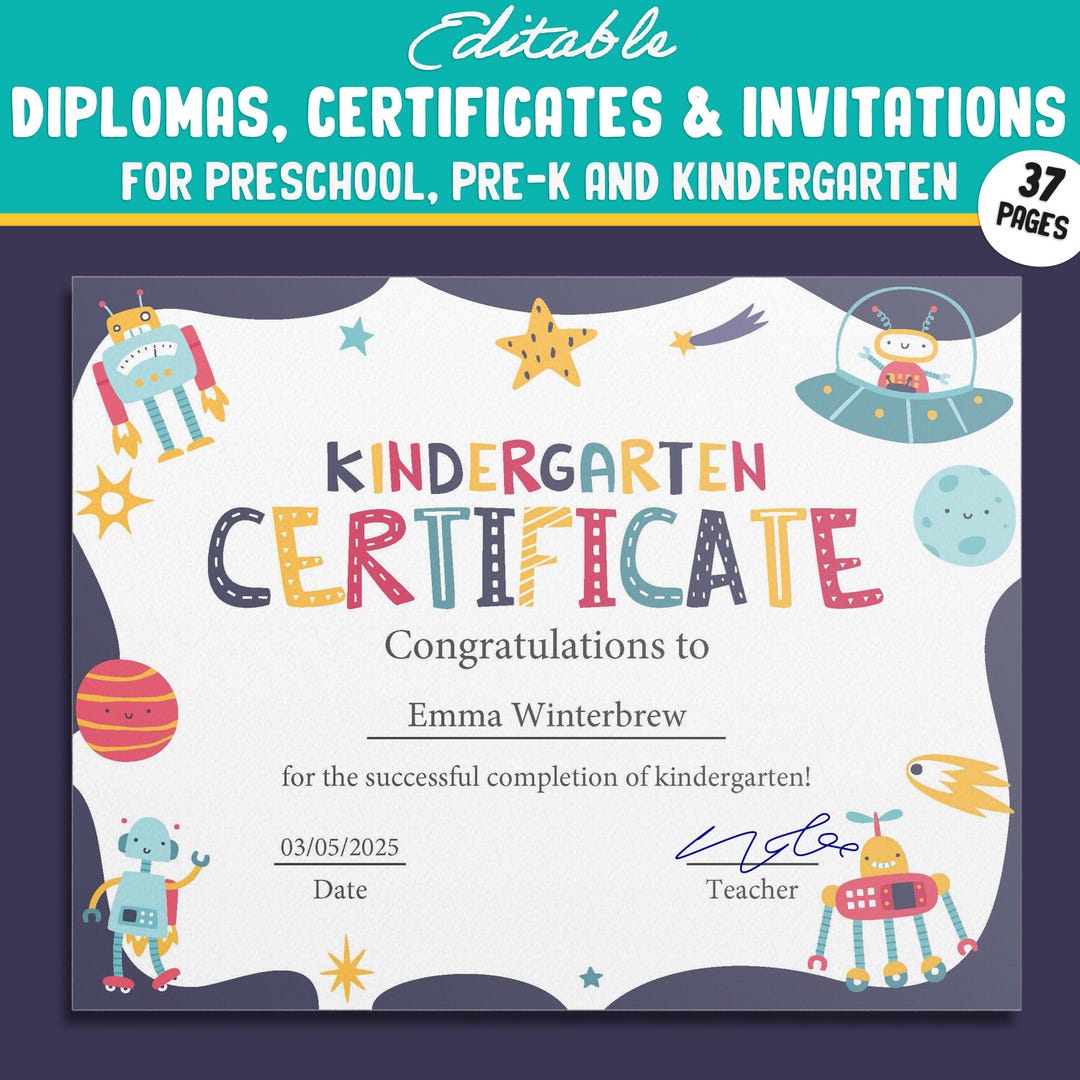 Printable and Editable Kindergarten, Pre-k, and Preschool Completion ...