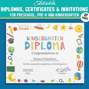 Modelli di certificati, diplomi e inviti divertenti e creativi per bambini: 37 pagine modificabili, file PDF, download istantaneo