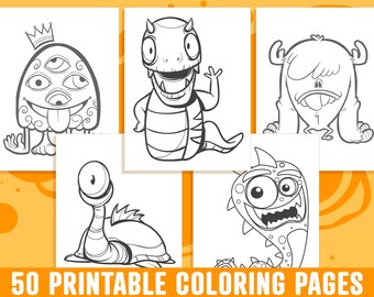 Monster Coloring Pages - 50 Printable Monster Coloring Pages for Kids, Boys, Girls, Teens. Monster Party Activity - Instant Download.