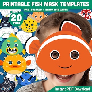 Printable Fish Mask Templates – Fun DIY Coloring Masks for Kids&#39; Birthdays, Featuring Angelfish, Clownfish, Pufferfish, Blue Tang & More.