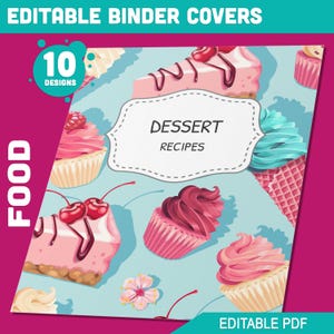 Food Binder Cover, 10 Printable & Editable Binder Covers+Spines, Teacher/School Binder, Planner Cover Template, Binder Insert, Croissant PDF