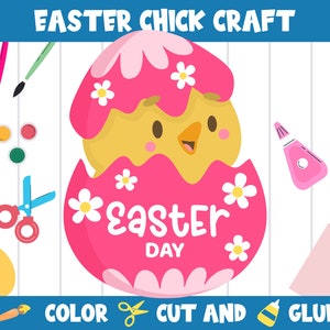 Printable Easter Chick Craft Activity - Color, Cut, and Glue for PreK to 2nd Grade, PDF File, Instant Download