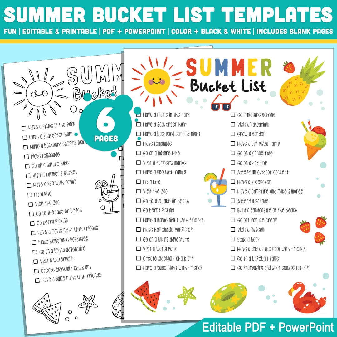 Summer Fun Template.pdf Kids Summer Fun List: Editable Bucket List Templates for Classrooms and ...