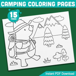 Pagine da colorare sul campeggio: 15 divertenti disegni di libri da colorare – Perfetti per gli amanti del campeggio, bambini in età prescolare e dell'asilo! – Download immediato del PDF.