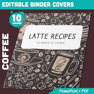 10 capas editáveis para pasta de café, inclui lombadas de 1, 1,5, 2", disponíveis em A4 e carta dos EUA, edição com PowerPoint ou leitor de PDF