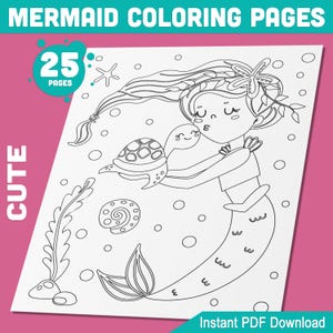 Cute Mermaid Coloring Pages: 25 Printable Beautiful Designs for Kids – Under the Sea Fun Activity Book for Relaxation, PDF File