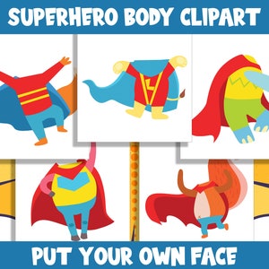 Animal Superhero Body Clipart Set for PreK to 6th Grade, 20 Pages, PDF File, Instant Download