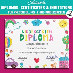 37 anpassbare Kinderzeichnung Bleistift-Themen Kindergarten-, und Vorschul-Diplome, Zertifikate und Einladungsvorlagen (PDF)