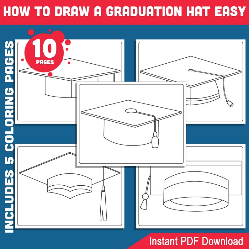 Grad Cap Drawing.pdf Graduation Hat Drawing Tutorial for Kids: Easy 6-step Guide + 5 ...