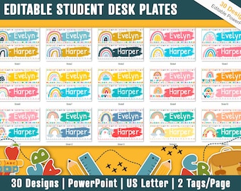 Student Desk Name Plates, 30 Printable/Editable Rainbow Classroom Name Tags & Name Plates for Students, a Helpful Addition to Your Classroom