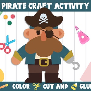 Pirate Craft Activity - Color, Cut, and Glue for PreK to 2nd Grade, PDF File, Instant Download